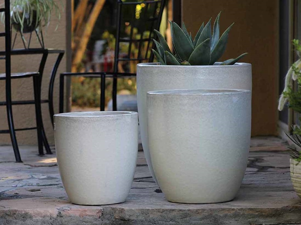 MILANO CONE PLANTER, WHITE SATIN, SET OF 3-18"X19.5", 14.5"X15.5", 12"X12"