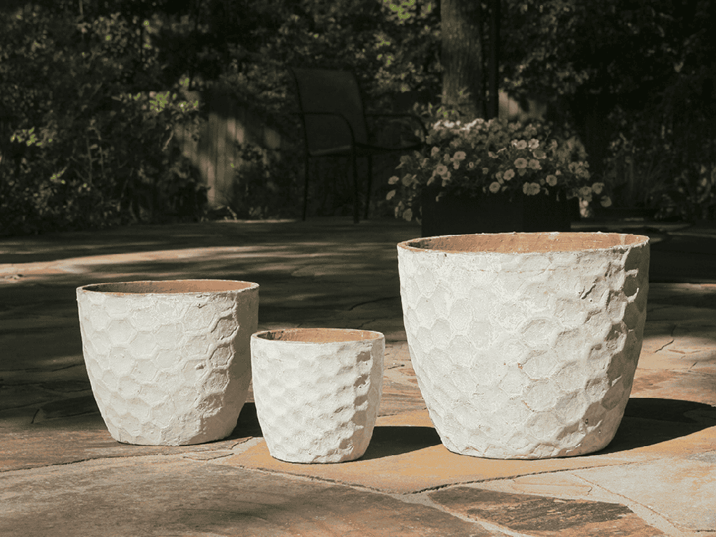 TUSCAN VILLAGE HAND THROWN EGG HEXAGON HANDTHROWN, ATLANTIS SKY, SET OF 3 - 15"X12.5", 11"X9.5", 7.5"X7"