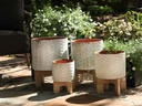 TUSCAN VILLAGE HAND THROWN CYLINDER HEXAGON PLANTER, ATLANTIS SKY, SET OF 4 - 12.5" X 10.5", 10.5" X 9.5", 9.5" X 8.0", 7.0" X 6.5"