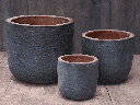 MILANO SHORT BARREL PLANTER, GRAPHITE, SET OF 3 - 19.0" X 14.0", 15.5" X 12.5", 12.5" X 11.5"