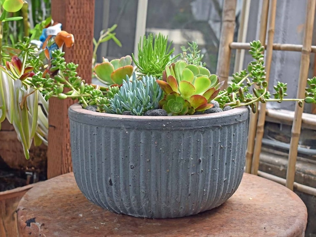 FAUX ZIN CAN LOW PLANTER, GRAPHITE, SET OF 3 - 18.0"X9.0", 14.5"X8.0", 10.5"X5.5