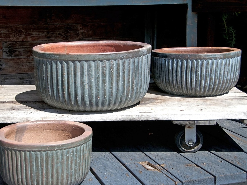 FAUX ZIN CAN LOW PLANTER, GRAPHITE, SET OF 3 - 18.0"X9.0", 14.5"X8.0", 10.5"X5.5