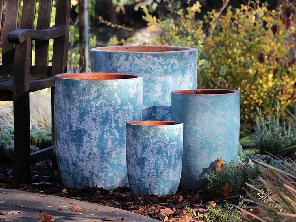 MILANO TALL BARREL PLANTER, ATLANTIS SKY, SET OF 4 -23.0"X26.5", 18.5" X 23.0", 14.5" X 19.0", 11.0" X 17.0"