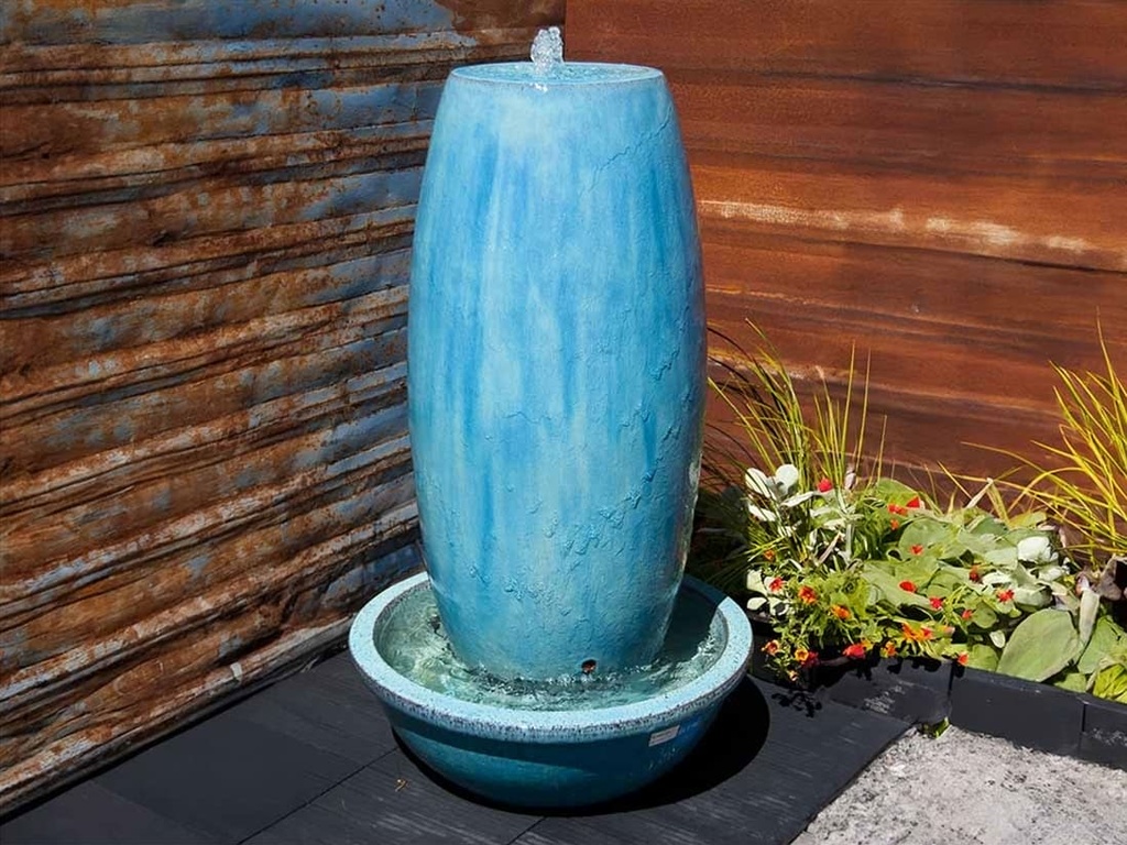 DRUM SHAPE POT, FOUNTAIN, FALLING AQUA, SIZE B, 13.5"X29.5"  (BASE/PUMP SOLD SEPERATELY)