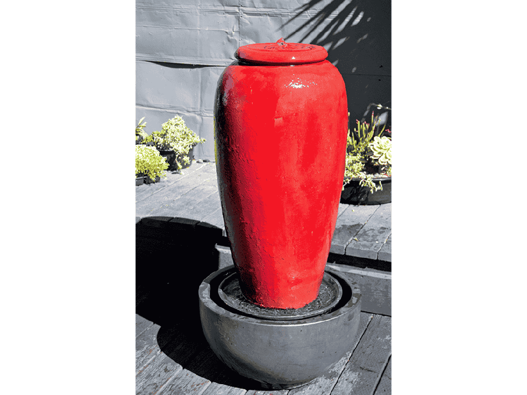 LARGE TALL JAR, FOUNTAIN, LAVISH RED, SIZE B, 22"X46.5"  (BASE/PUMP SOLD SEPERATELY)