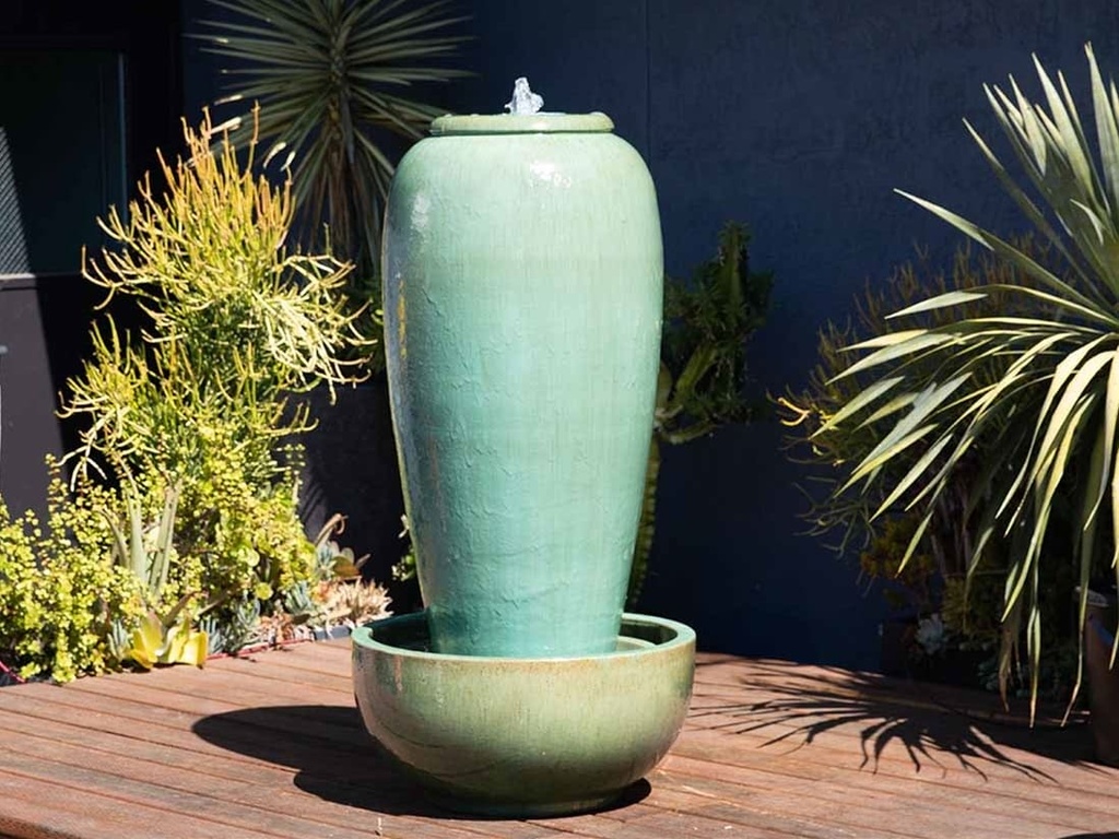 LARGE TALL JAR, FOUNTAIN, GREEN STREAM, SIZE B, 22"X46.5"  (BASE/PUMP SOLD SEPERATELY)