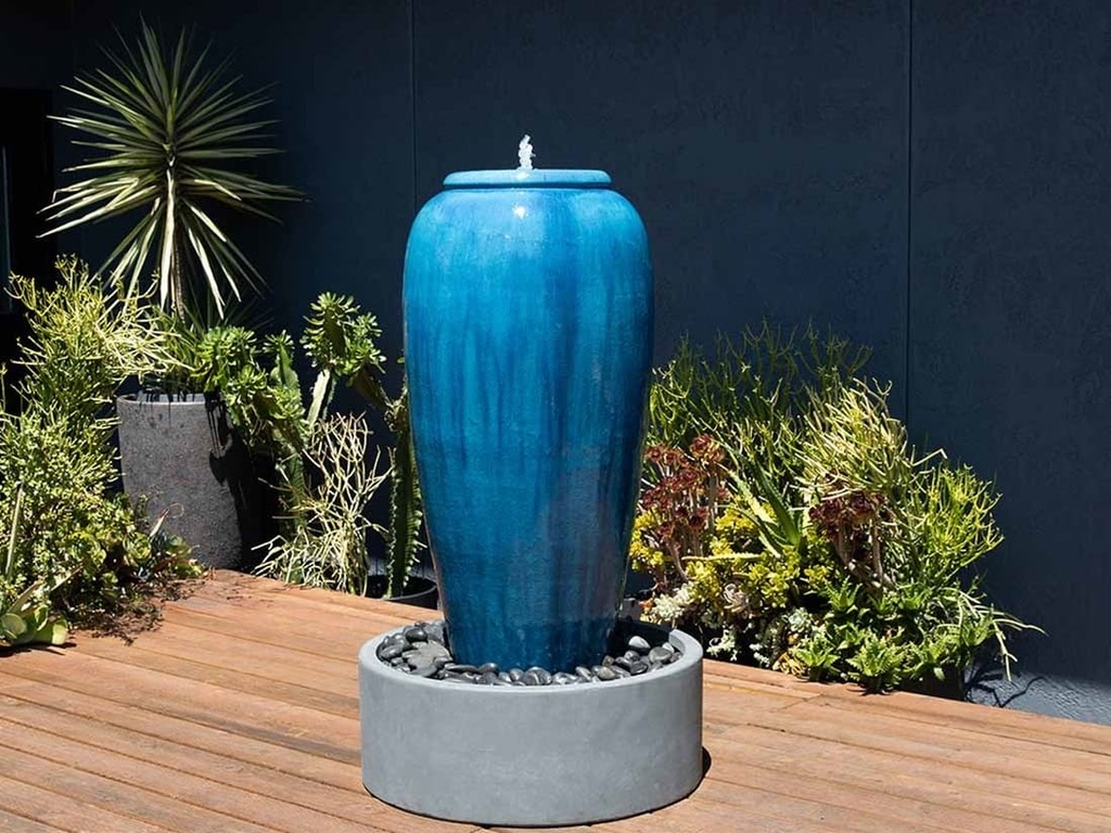 LARGE TALL JAR, FOUNTAIN, FALLING AQUA, SIZE B, 22"X46.5"  (BASE/PUMP SOLD SEPERATELY)
