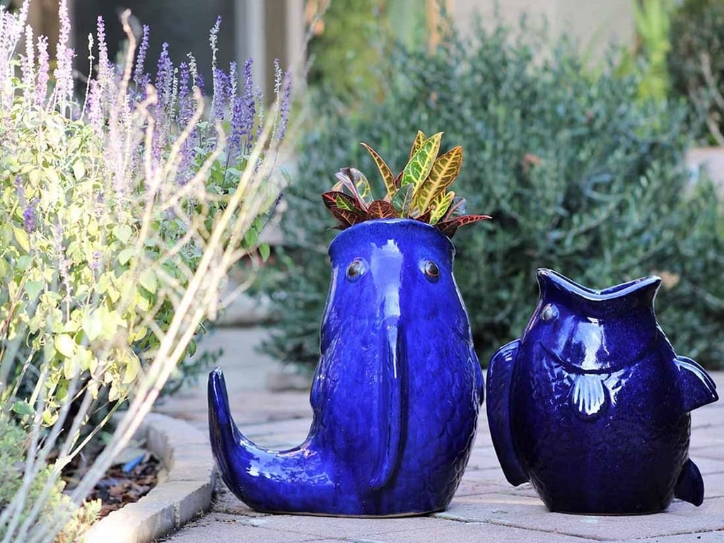 LEAPING CARP, FALLING BLUE 14.5"X14.5"X15"