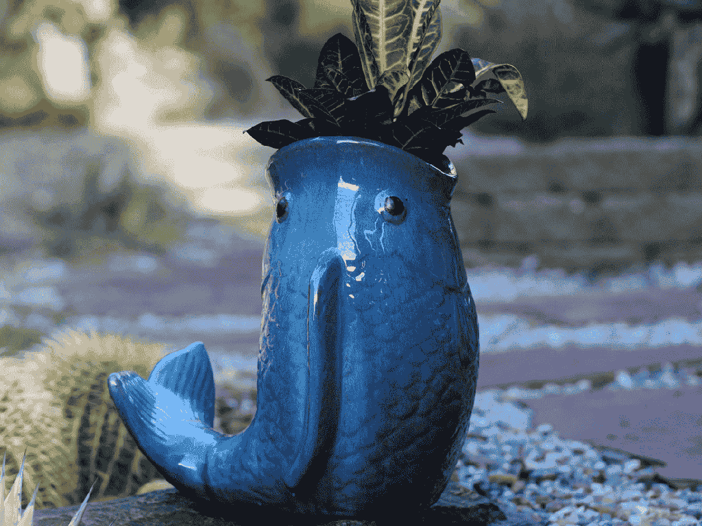 LEAPING CARP, FALLING AQUA 14.5"X14.5"X15"