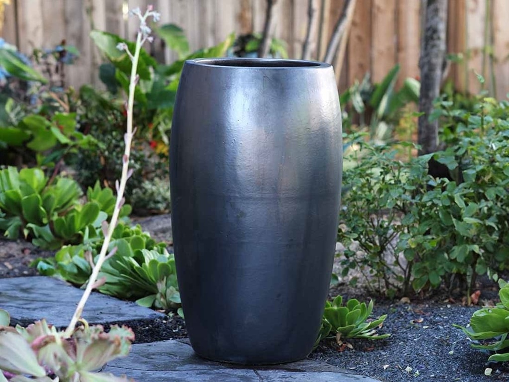 DRUM SHAPED PLANTER, MATTE BLACK, 20.0" X 35.0"