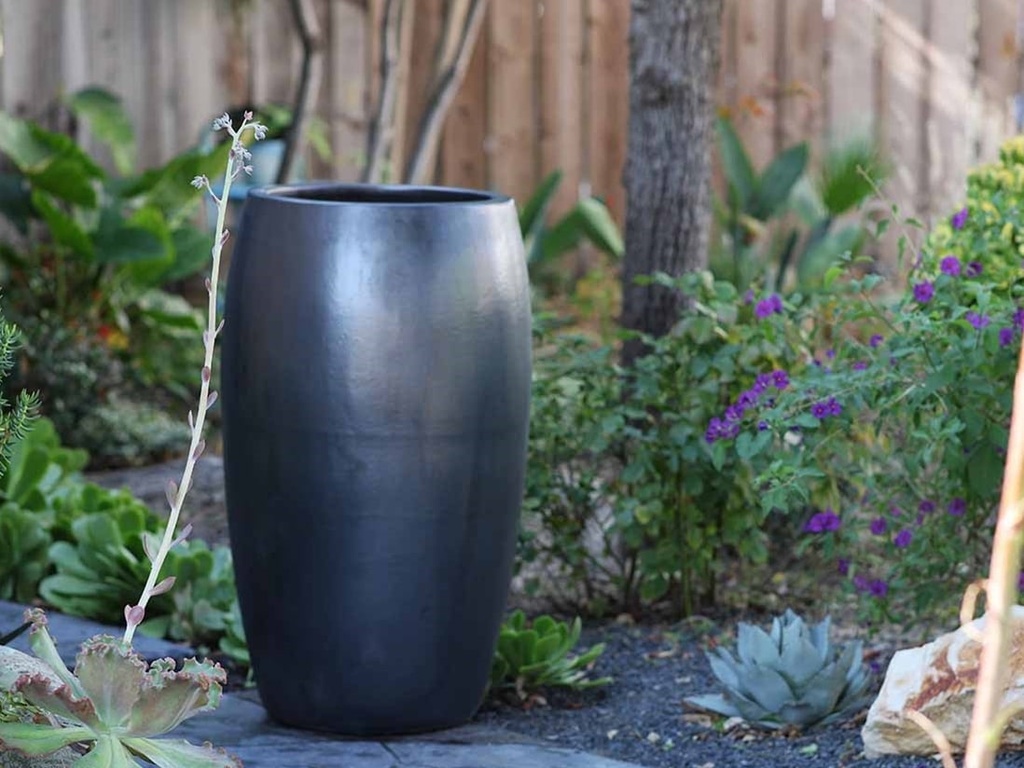 DRUM SHAPED PLANTER, MATTE BLACK, 20.0" X 35.0"
