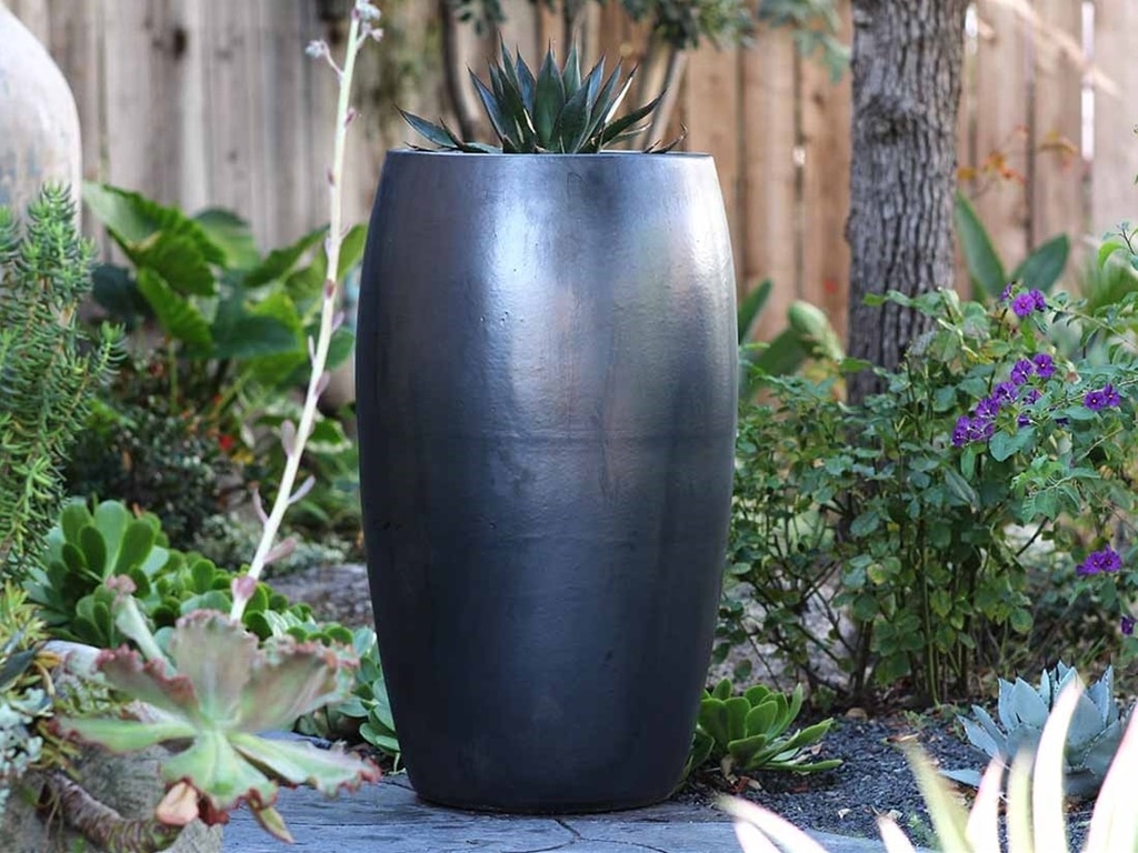DRUM SHAPED PLANTER, MATTE BLACK, 20.0" X 35.0"