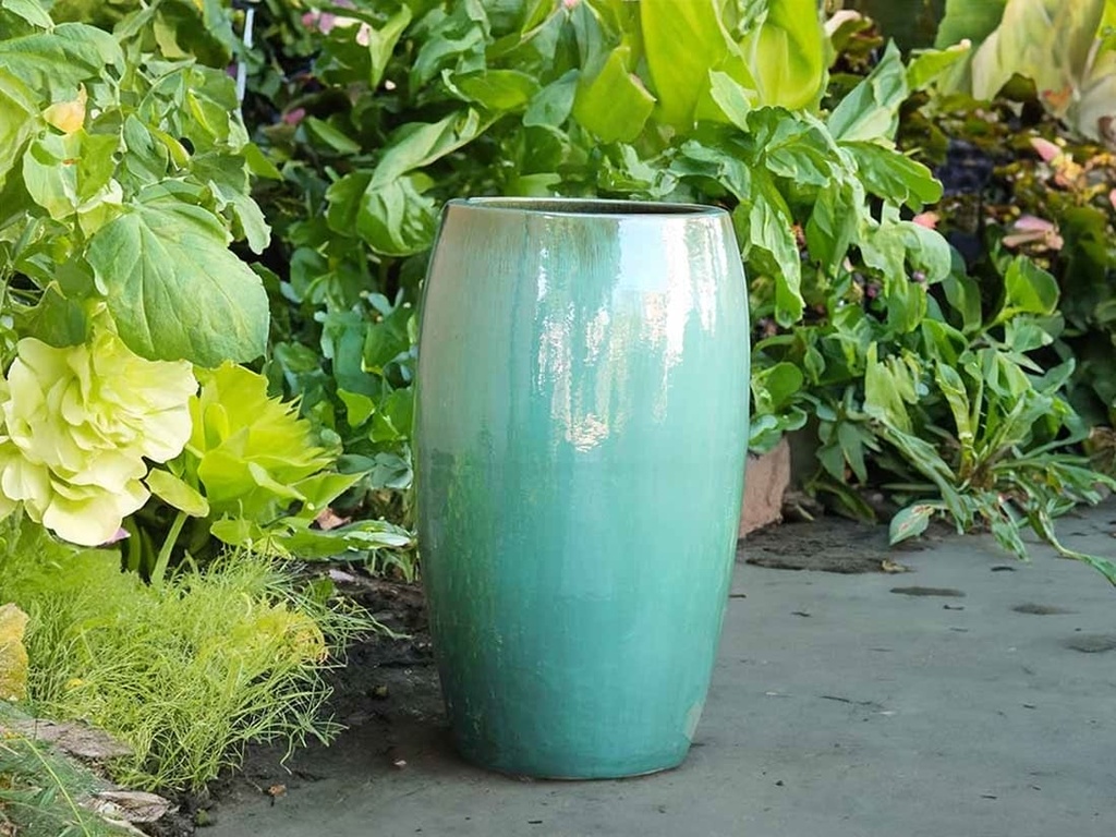 DRUM SHAPED PLANTER, GREEN STREAM, 20.0" X 35.0"