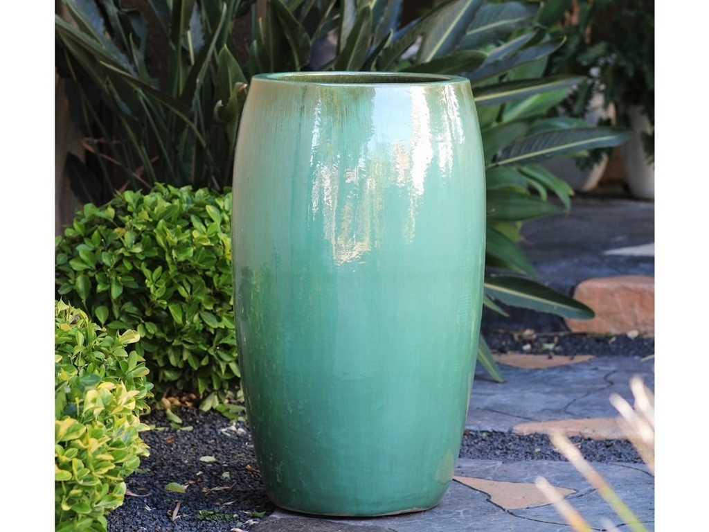 DRUM SHAPED PLANTER, GREEN STREAM, 20.0" X 35.0"