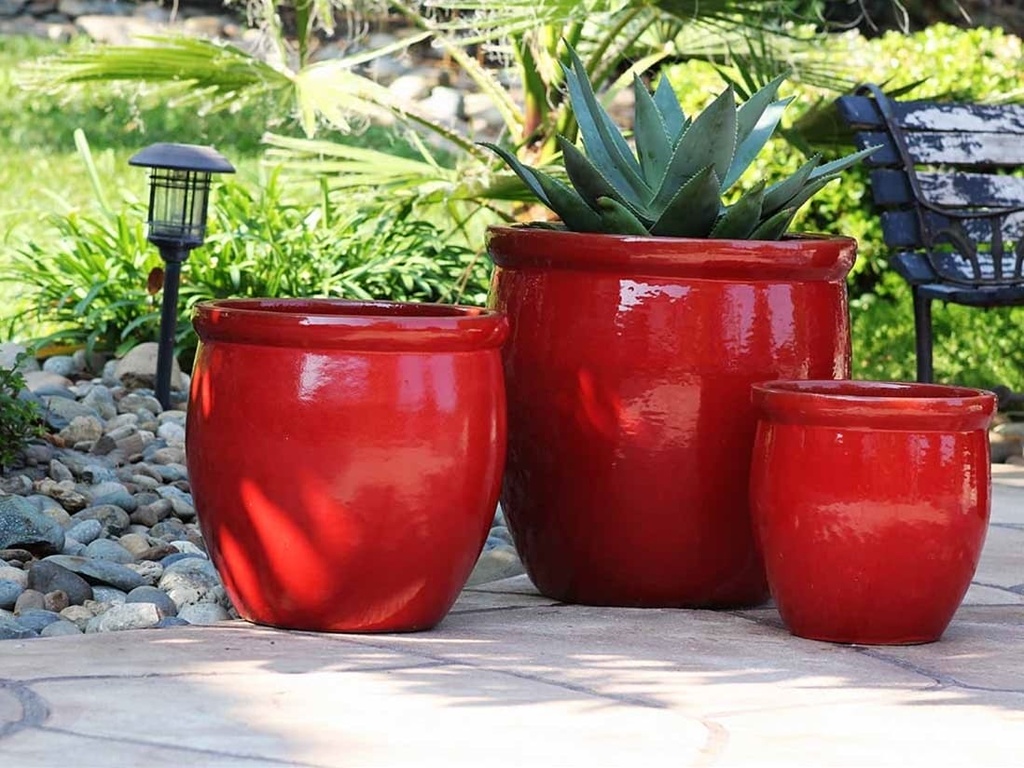 SMALL NO DECOR PLANTER, LAVISH RED, SET OF 3 - 19.0" X 19.0", 15.5" X 15.0", 12.0" X 12.0"
