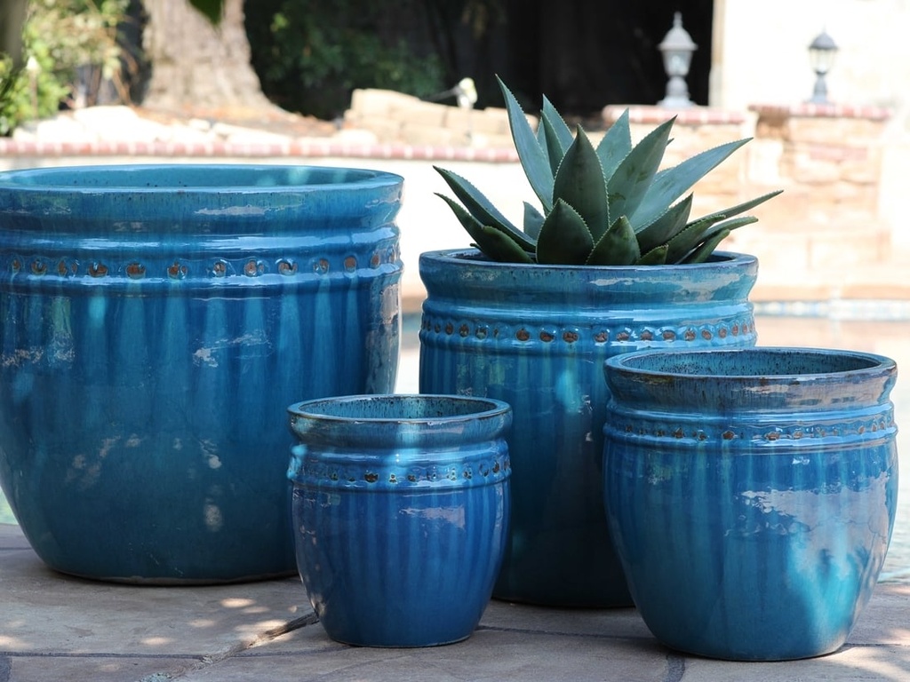 DECOR PLANTER, FALLING AQUA, SET OF 3 - 19.0" X 19.0", 15.5" X 15.0", 12.0" X 12.0"