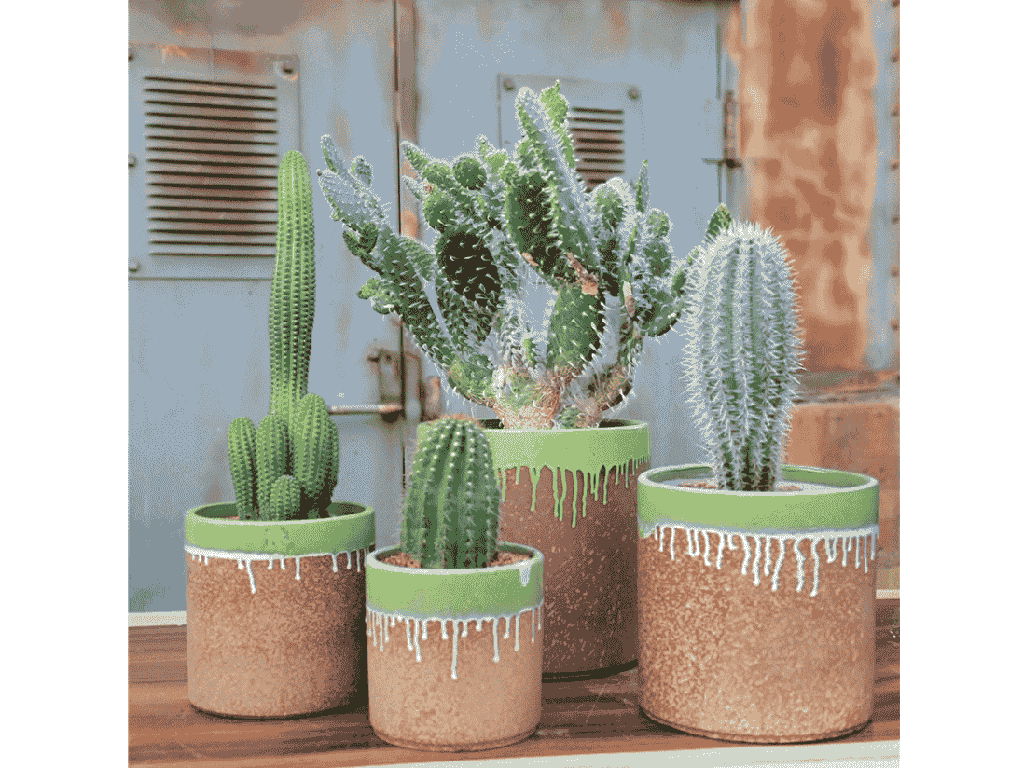 ARECA PALM PLANTER, GREEN CONTINENTAL SAND, SET OF 4- 14.0"X14.0" , 12.0"X12.0", 10.0"X10.0"