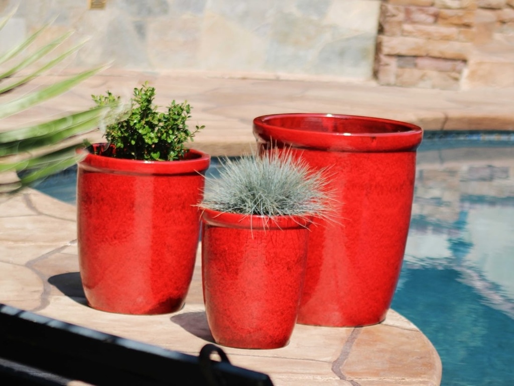 TALL GARDEN POT, LAVISH RED, SET OF 3- 19.5"X21.5", 15.5"X17.0", 11.5"X13.5"