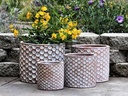 CYLINDER HEXAGON PLANTER, COTTEGE WHITE, SET OF 4- 12.5" X 10.5", 10.5" X 9.5", 9.5" X 8.0", 7.0" X 6.5"