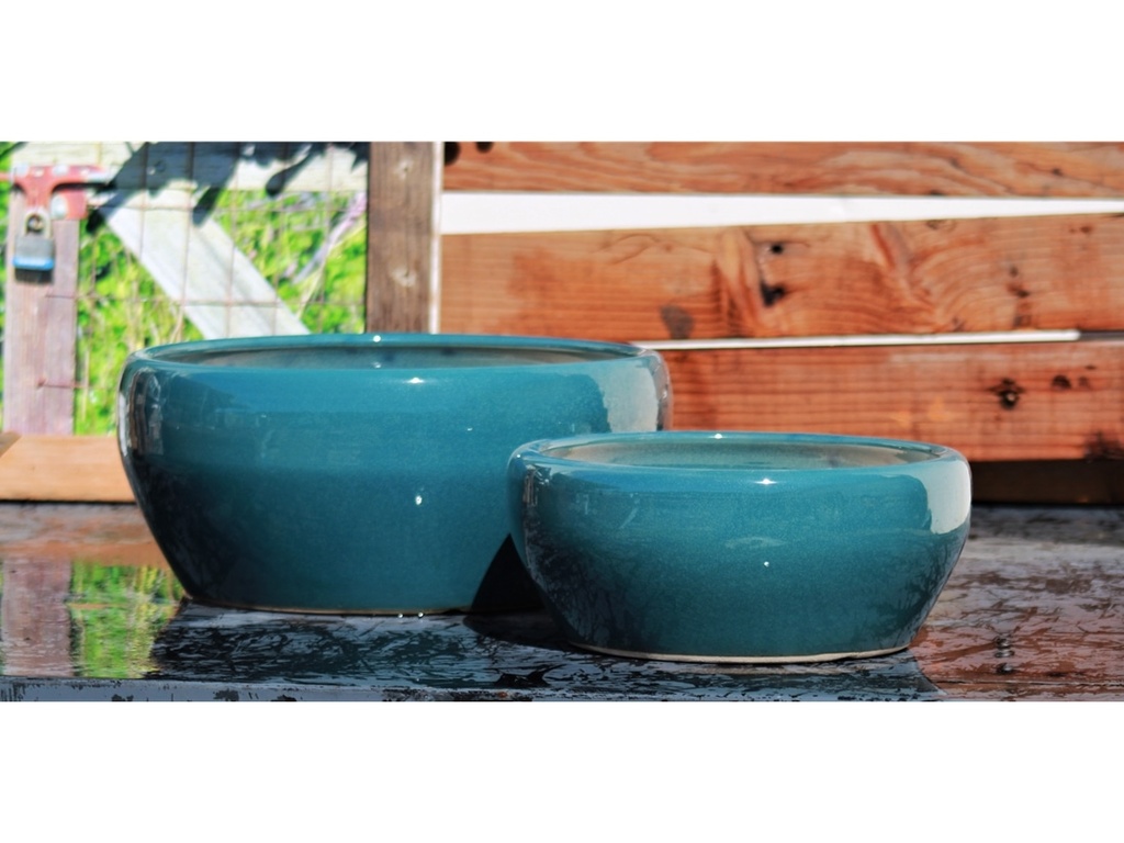 BONSAI BOWL PLANTER, MARINA GREEN, SET OF 3- 13.5"X6.0", 11.0"X4.5", 8.5"X3.5"