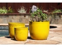 EGG SHELL POTS, CANARY YELLOW, SET OF 4 - 22.5" X 18.0", 17.5" X 15.0", 14.0" X 12.0", 11.5" X 12.0"