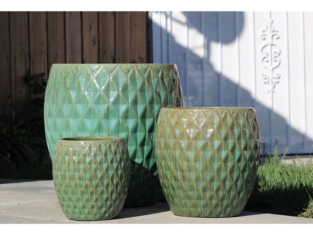 GULUNA PLANTERS WITH DIAMOND, GREEN STREAM, SET OF 3- 20.0" X 22.5", 15.5" X 16.5", 11.0" X 12.0"