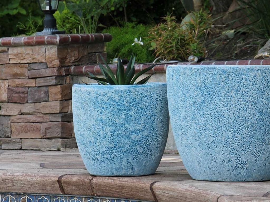 COCO POTS, CORAL AQUA, SET OF 3- 19"X17", 15'X13", 12"X11"