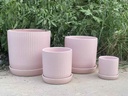 FLUTED CYLINDER PLANTER WITH ATTACHED SAUCER, PASTEL BABY PINK, 5.0"x5.5", SOLD IN CASE OF 8