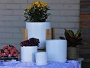 DOTTED CYLINDER PLANTER WITH ATTACHED SAUCER, BRIGHT WHITE, 9.0"x 9.5", SOLD IN CASE OF 4