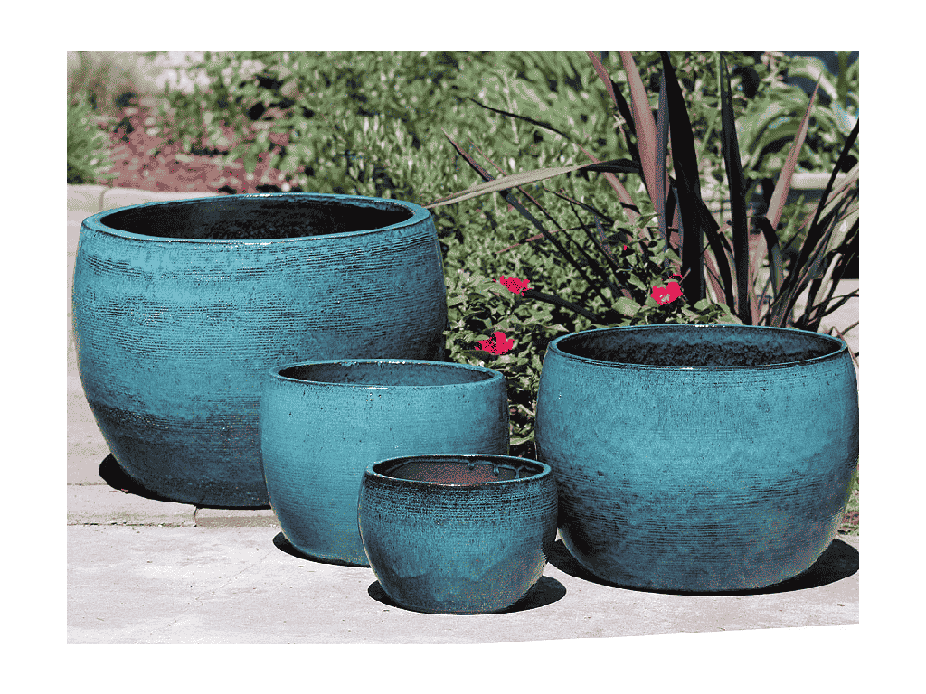 [PY-1702CBS-S4] GOOD EARTH DRUM PLANTER, CARRIBEAN SEA, SET OF 4 -21.5"x15.0", 16.5"x12",13"x9.5",10"x7"