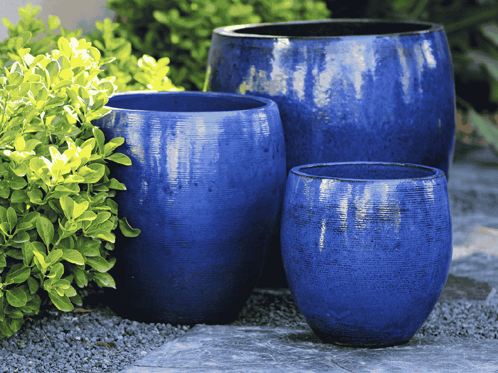 [PY-1704FBL-S3] CAPE COD VILLA PLANTER, FALLING BLUE, SET OF 3 - 19.5"X19.5", 15.5"X15.5", 12.0"X12.0