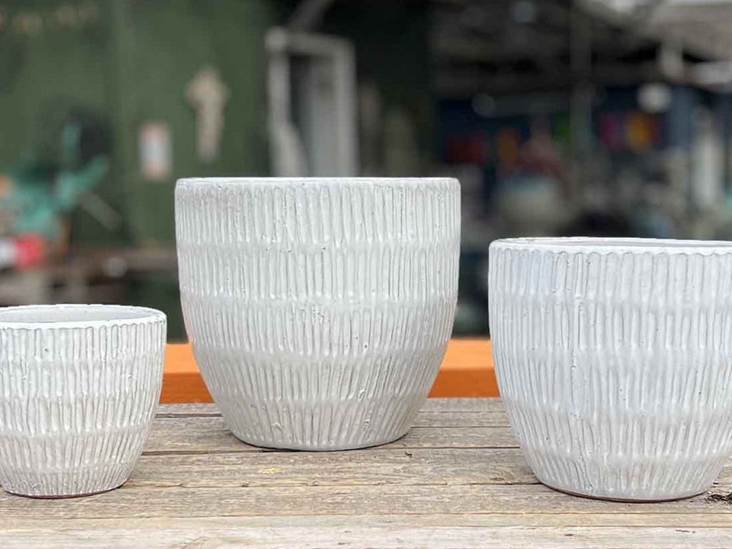 [PY-5203WSP-S3] WILLOW PLANTER, WHITE SPOTS, SET OF 3- 14"X13", 11"X10", 8"X7.5"