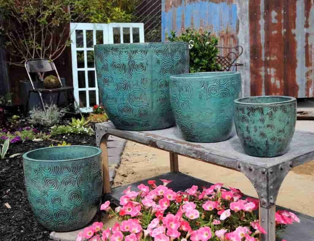 [PY-5214MGN-S3] SUWANNEE PLANTER, MISTY GREEN, SET OF 3 - 14.0"X13.5", 11.5"X10.0", 8.5"X7.5"