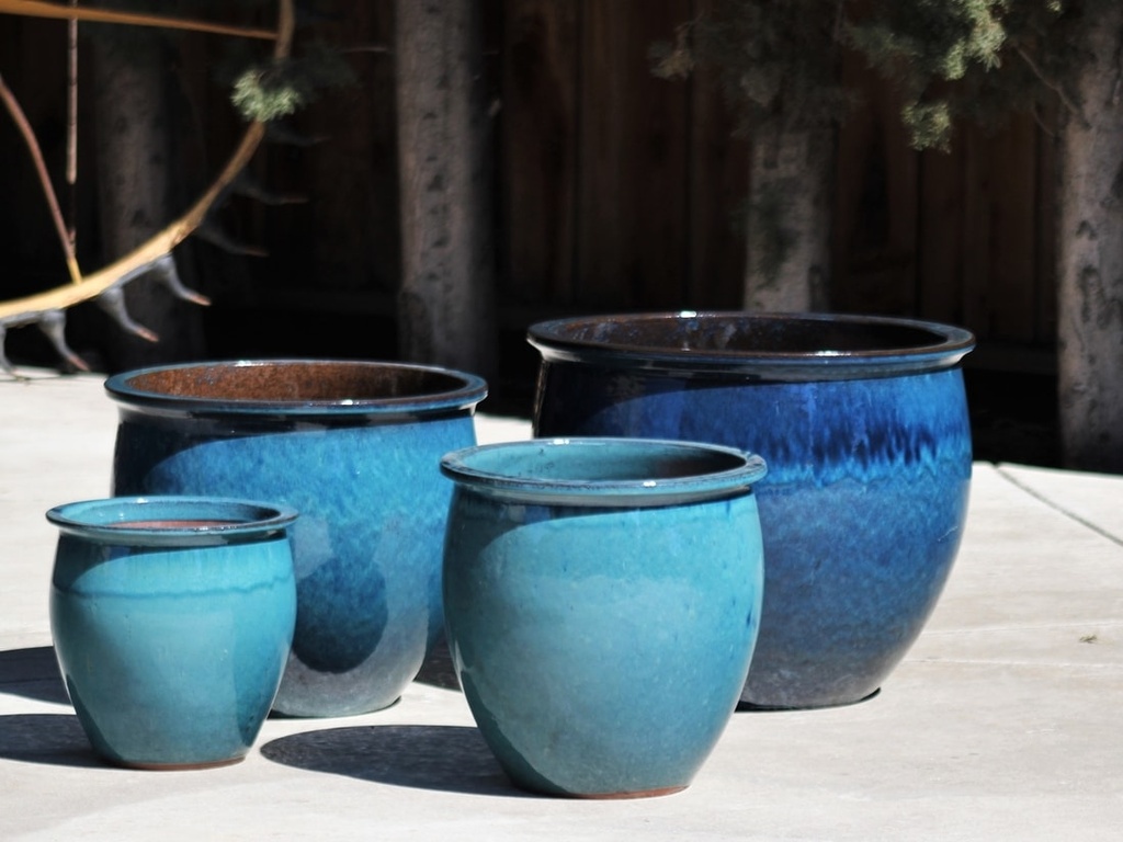 [PY-5250CBS-S4] CLASSIC FISH BOWL PLANTER, CARIBBEAN SEA, SET OF 4 - 19"x16", 15"x15", 12"x12" ,8"x9"