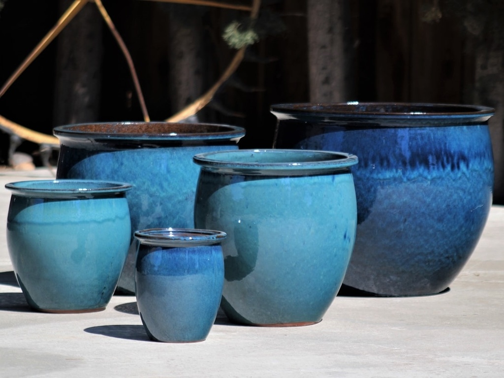 [PY-5250CBS-S5] CLASSIC FISH BOWL PLANTER, CARIBBEAN SEA, SET OF 5 -23"X18.5", 19"x16", 15"x15", 12"x12" ,8"x9"