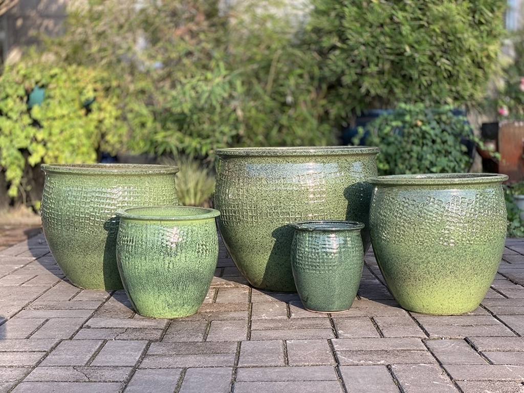 [PY-5260JGN-S5] CLASSIC FISH BOWL PLANTER, JUNIPER GREEN, SET OF 5 -23"X18.5", 19"x16", 15"x15", 12"x12" ,8"x9"