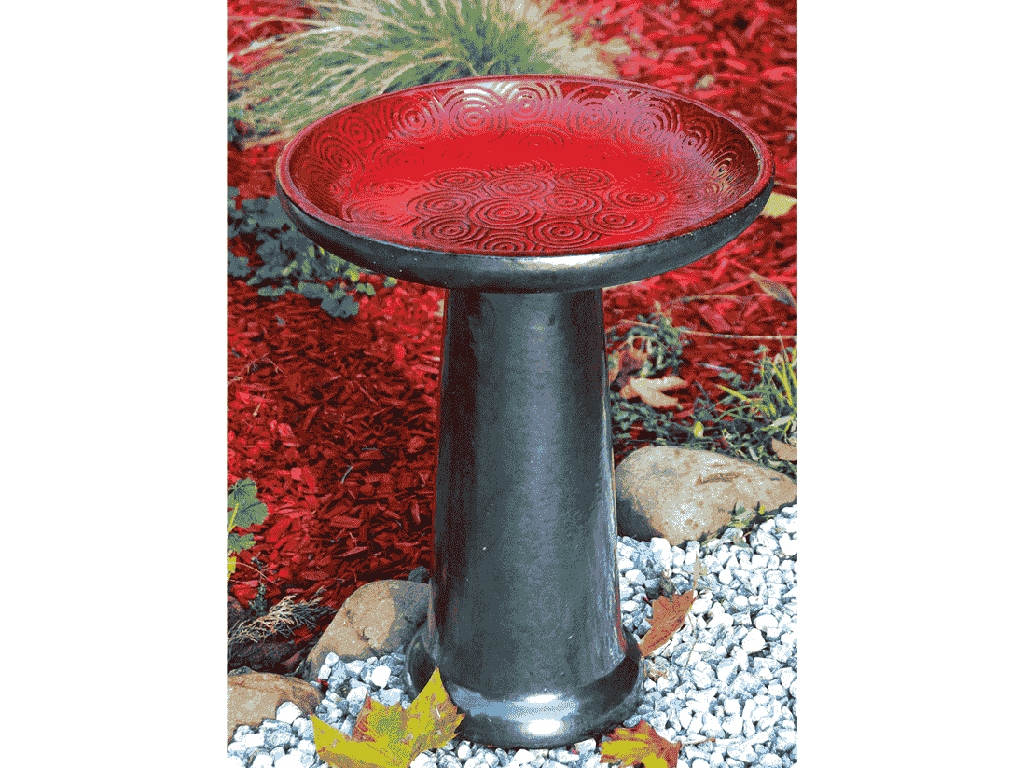 [PY-AB1706TRD] SUWANEE BIRDBATH/LOCKING TOP, TROPICAL RED, 15"X19"