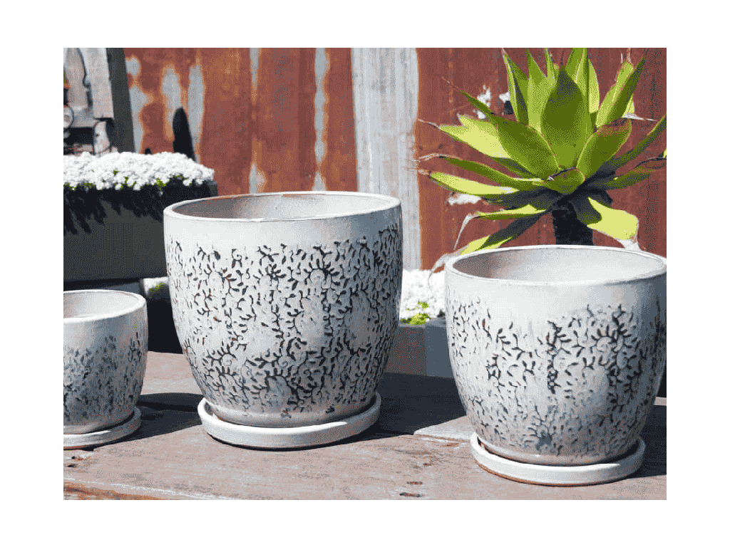 [PY-AS1098VNL-D] ROUGE PLANTER WITH ATTACHED SAUCER, VANILLA , 8.5" X 7.5"