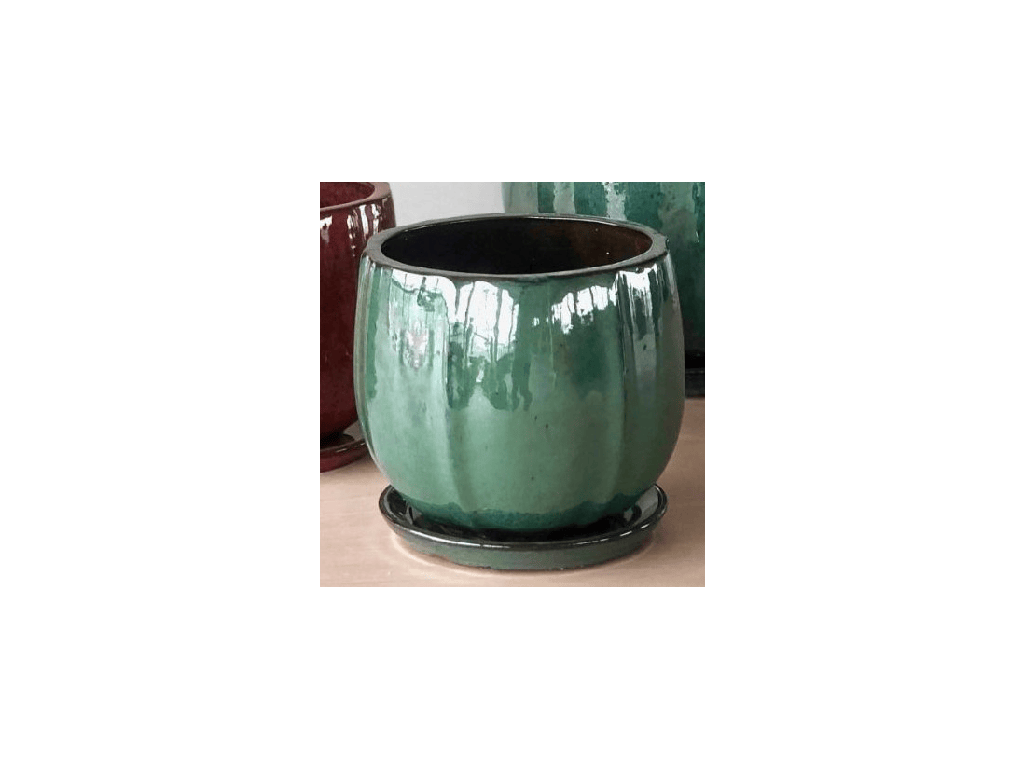 [PY-AS5025JDE-B] EGGPLANT PLANTER ATTACHED SAUCER, JADE, 14.0" X 13.5"