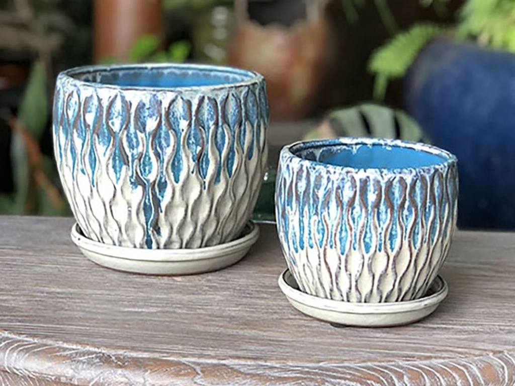 [PY-I1417MBL-B-C6] OAK WOOD FLOWER POT, MARBLE, SIZE B - 5.5"x5.25" (SOLD IN CASE OF 6)