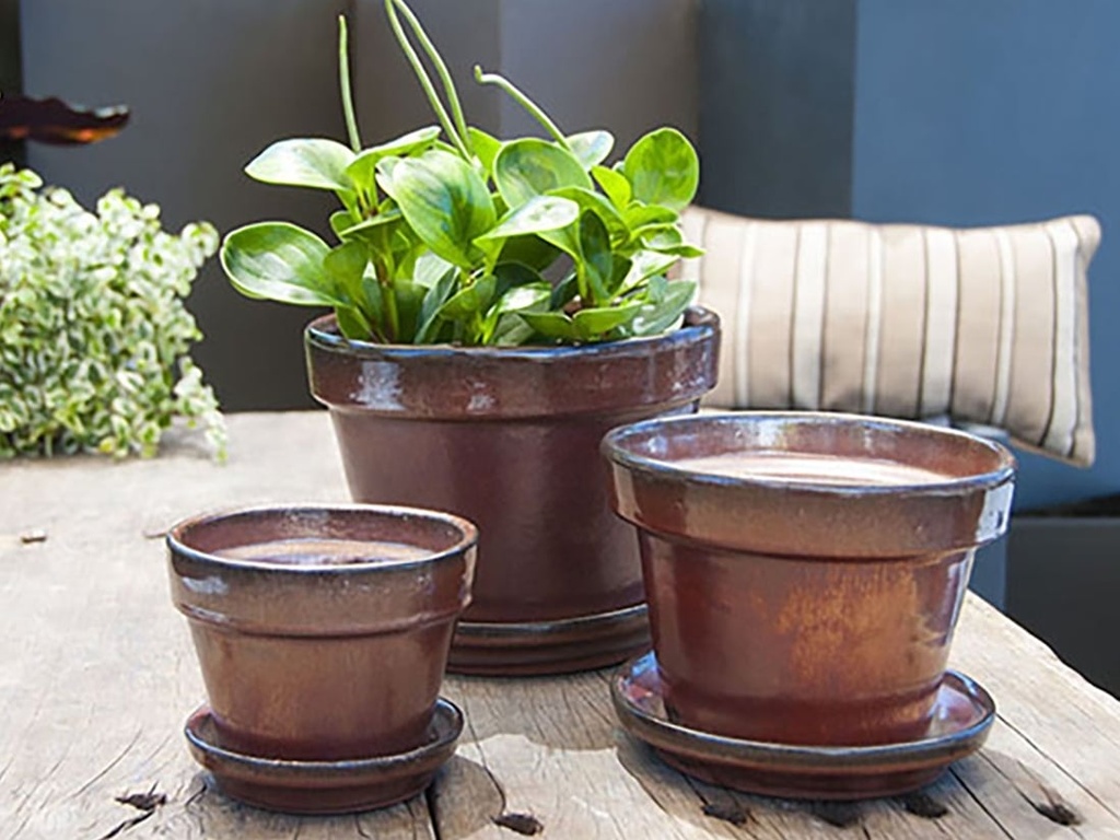 [PY-I1620OXI-B-C6] STANDARD POTS, SIZE B, OXIDE, 6.75" X5.5", ATTACHED SAUCER (SOLD IN CASE OF 6)