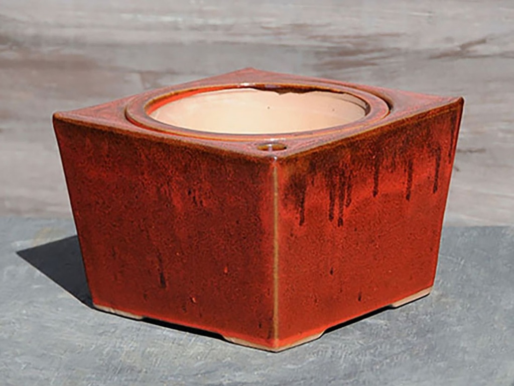 [PY-S1355TRD-B-C6] SQUARE SW POT, TROPICAL RED, SIZE B 6.0"x4.5" (SOLD IN CASE OF 6)