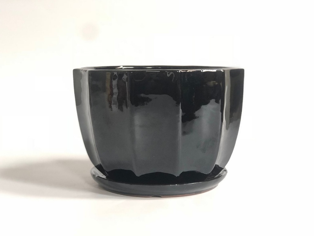 [PY-T1700BLK-C-C6] CLAMSHELL PLANTER WITH ATTACHED SAUCER, BLACK, C SIZE, 6.5"X4.5" (SOLD IN CASE OF 6)