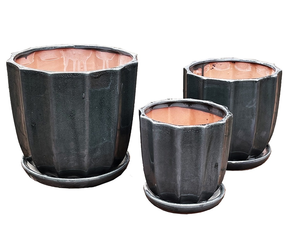 [PY-T5180GLV-A-C2] CLAMSHELL PLANTER WITH ATTACHED SAUCER, GLOSSY LAVA COOL GREY , A SIZE, 10.5"X10.5" (SOLD IN CASE OF 2)