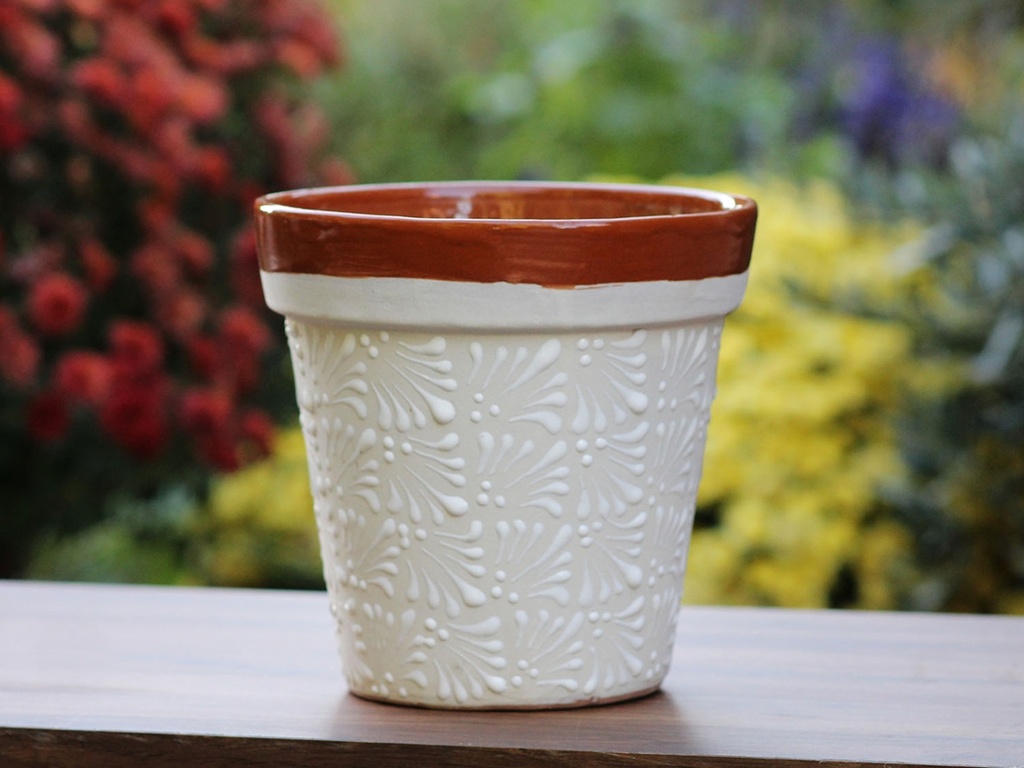 [TL-J5116CSW-C2] GARDEN VASE POT, LARGE, 7.5" x 8", CHRYSANTHEMUM WHITE, SOLD IN CASE OF 2