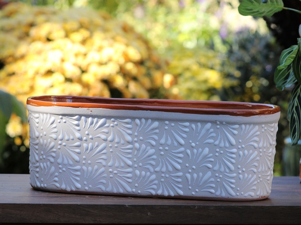 [TL-J5234CSW-C2] CANOE PLANTER, LARGE, 13.5"X6.5"X5.0", CHRYSANTHEMUM WHITE, SOLD IN CASE OF 2