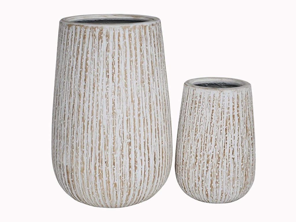 [FC-1100VWW-S2] RIDGE STONE VASE, VINTAGE WHITE WASHED, SET OF 2- 17.5"X26.0", 11.5"X17.0"