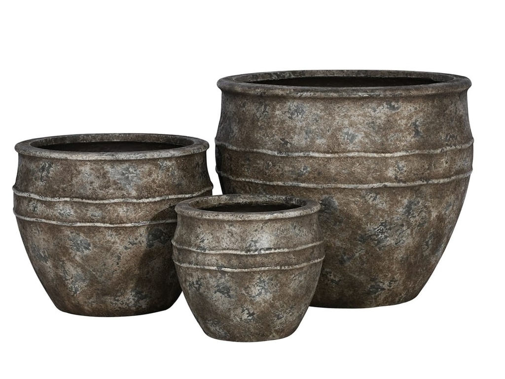 [FC-1200PTB-S3] BASIN PLANTERS, PATINA BROWN, SET OF 3- 21.0"X17.5", 16.0"X13.0", 11.0"X9.5"