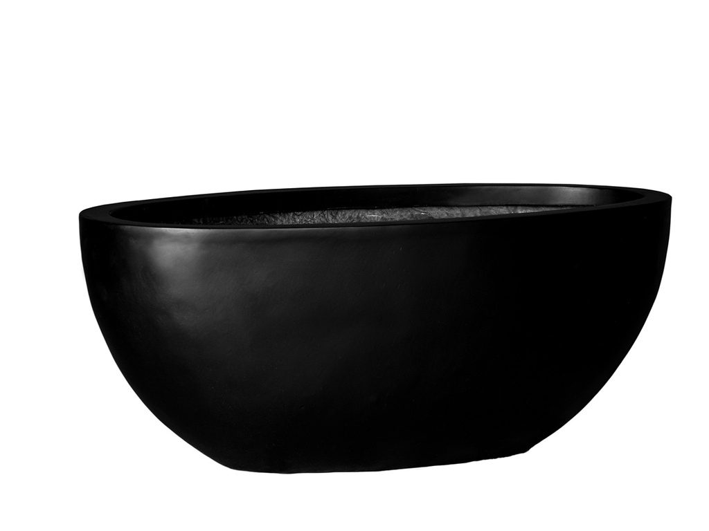 [FG-0009BLK-S2] LOW OVAL PLANTER, BLACK POLY POLY FIBERS, SET OF 2-  25.5"X12.0"X10.0", 20.0"X9.0"X7.0"