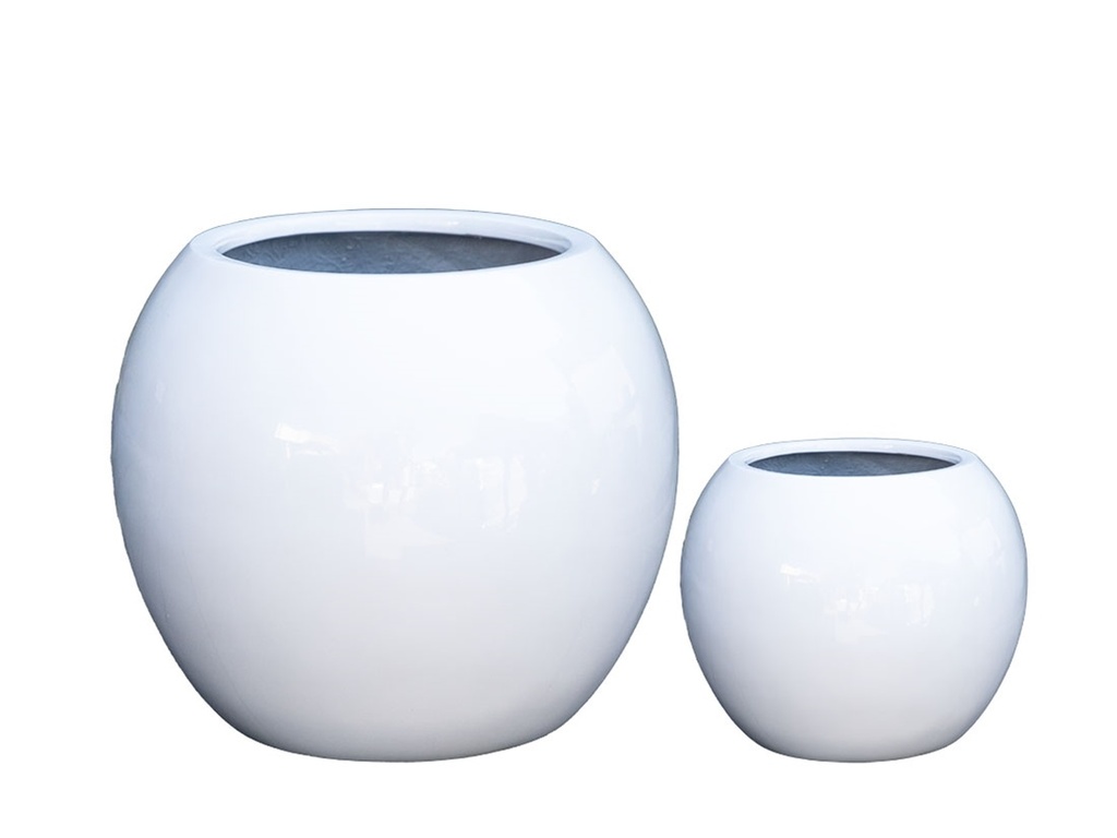 [FG-0023GWH-S2] SPHERE PLANTER, GLOSSY WHITE, SET OF 2- 24.5"X18.5", 12.0"X9.5"